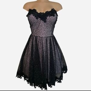 Strapless Sheer Black Pink Mini Dress Size 15